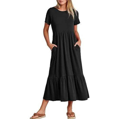 Women's Summer Casual Short Sleeve Crewneck Swing Dress DailySale