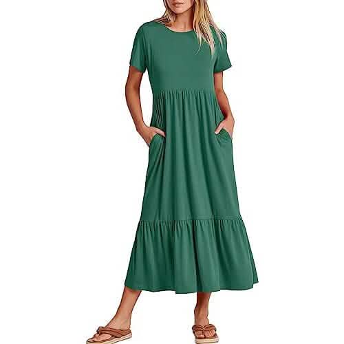 Women's Summer Casual Short Sleeve Crewneck Swing Dress DailySale