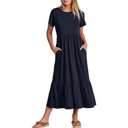 Women's Summer Casual Short Sleeve Crewneck Swing Dress DailySale
