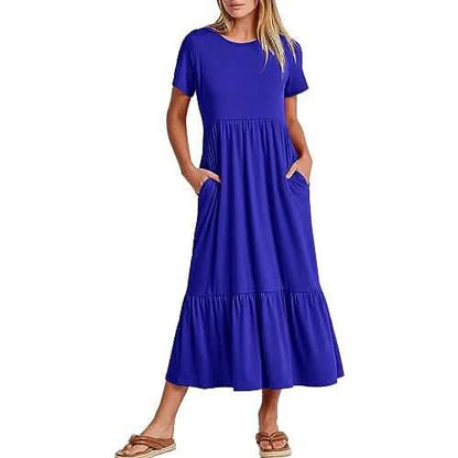 Women's Summer Casual Short Sleeve Crewneck Swing Dress DailySale
