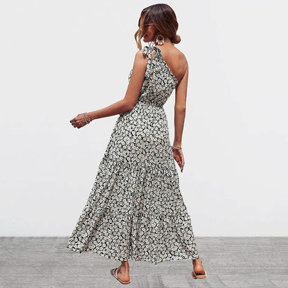 Women's Summer Floral One Shoulder Ruffled Hem Maxi Dresses DailySale