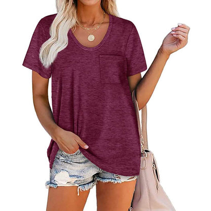 Women's Summer Short Sleeve Crew Neck Pocket Top DailySale