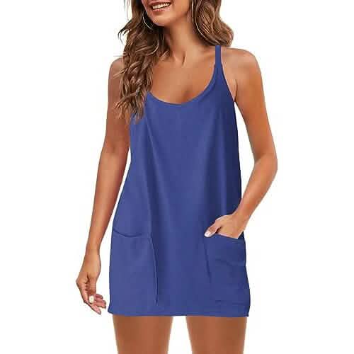 Womens Summer Sleeveless Mini Dress V Neck Spaghetti Strap with Pockets DailySale