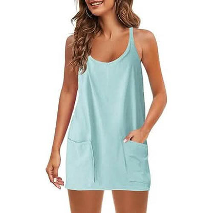 Womens Summer Sleeveless Mini Dress V Neck Spaghetti Strap with Pockets DailySale