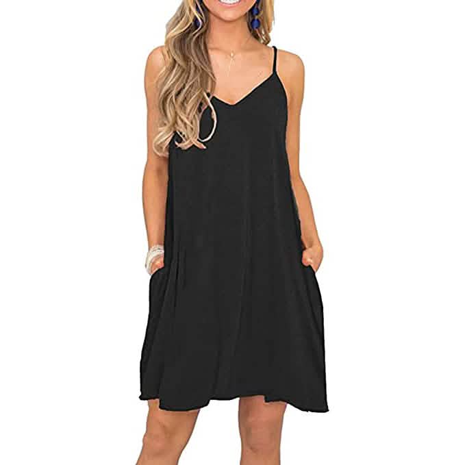 Women's Summer Spaghetti Strap Casual Swing Tank Beach Cover Up Dress with Pockets DailySale