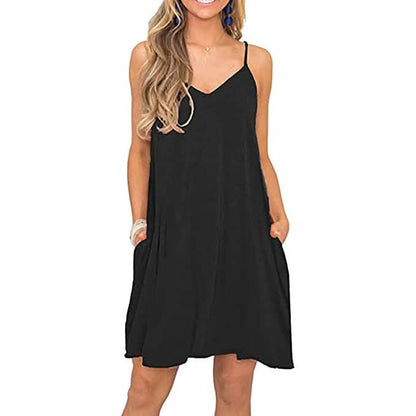 Women's Summer Spaghetti Strap Casual Swing Tank Beach Cover Up Dress with Pockets DailySale