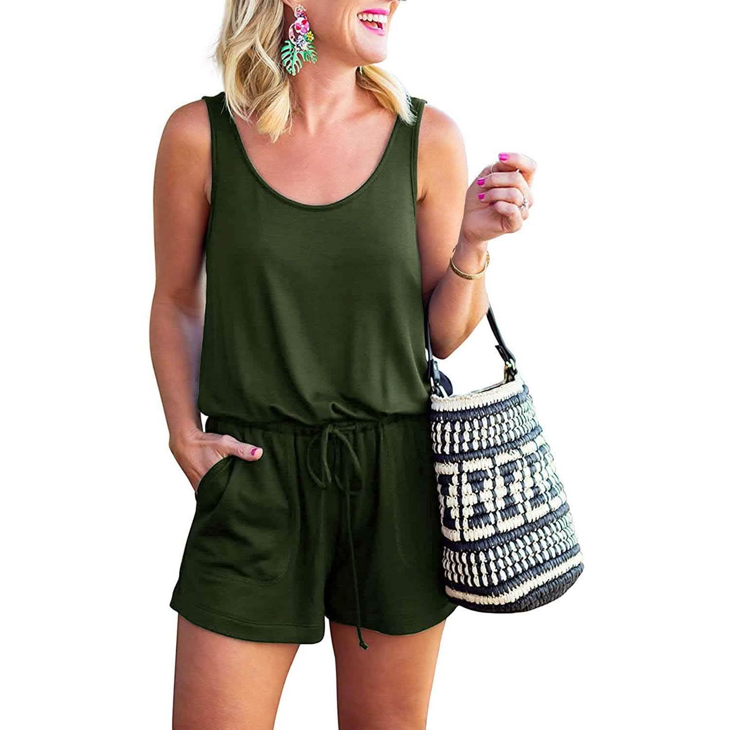 Women's Summer Tank Jumpsuit Casual Loose Sleeveless Beam Foot Elasitic Waist Jumpsuit Romper with Pockets DailySale
