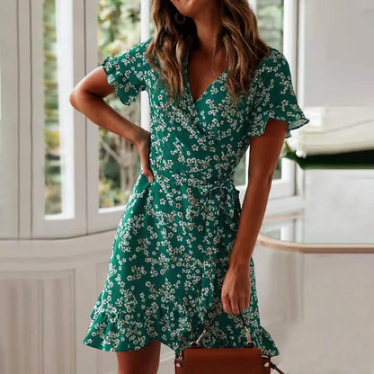 Women's Summer V-Neck Short Wrap Dress DailySale