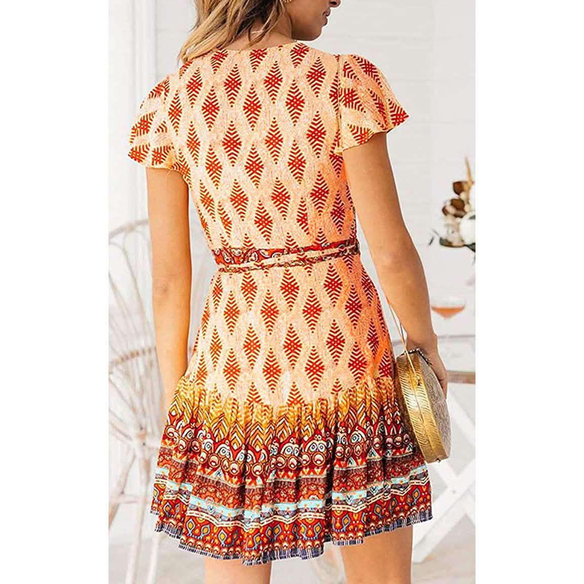 Women's Summer Wrap V Neck Bohemian Floral Print Mini Dress DailySale