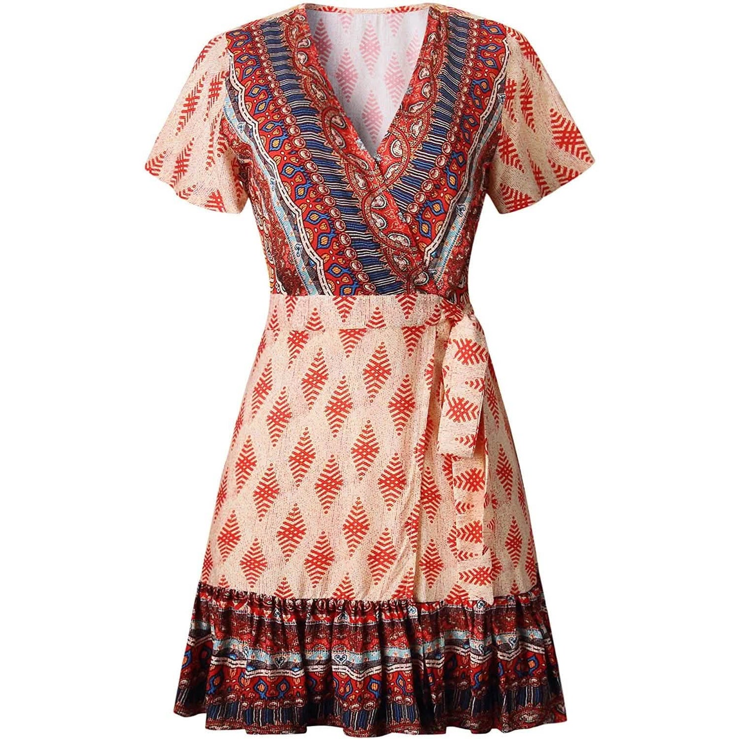 Women's Summer Wrap V Neck Bohemian Floral Print Mini Dress DailySale