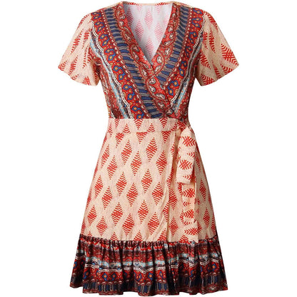 Women's Summer Wrap V Neck Bohemian Floral Print Mini Dress DailySale