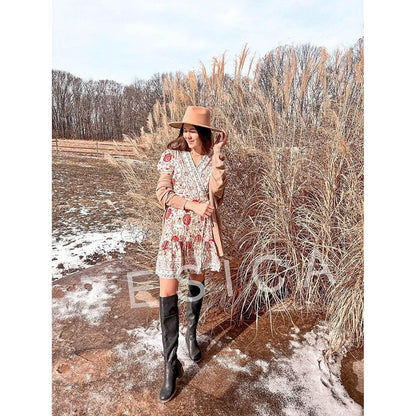 Women's Summer Wrap V Neck Bohemian Floral Print Mini Dress DailySale