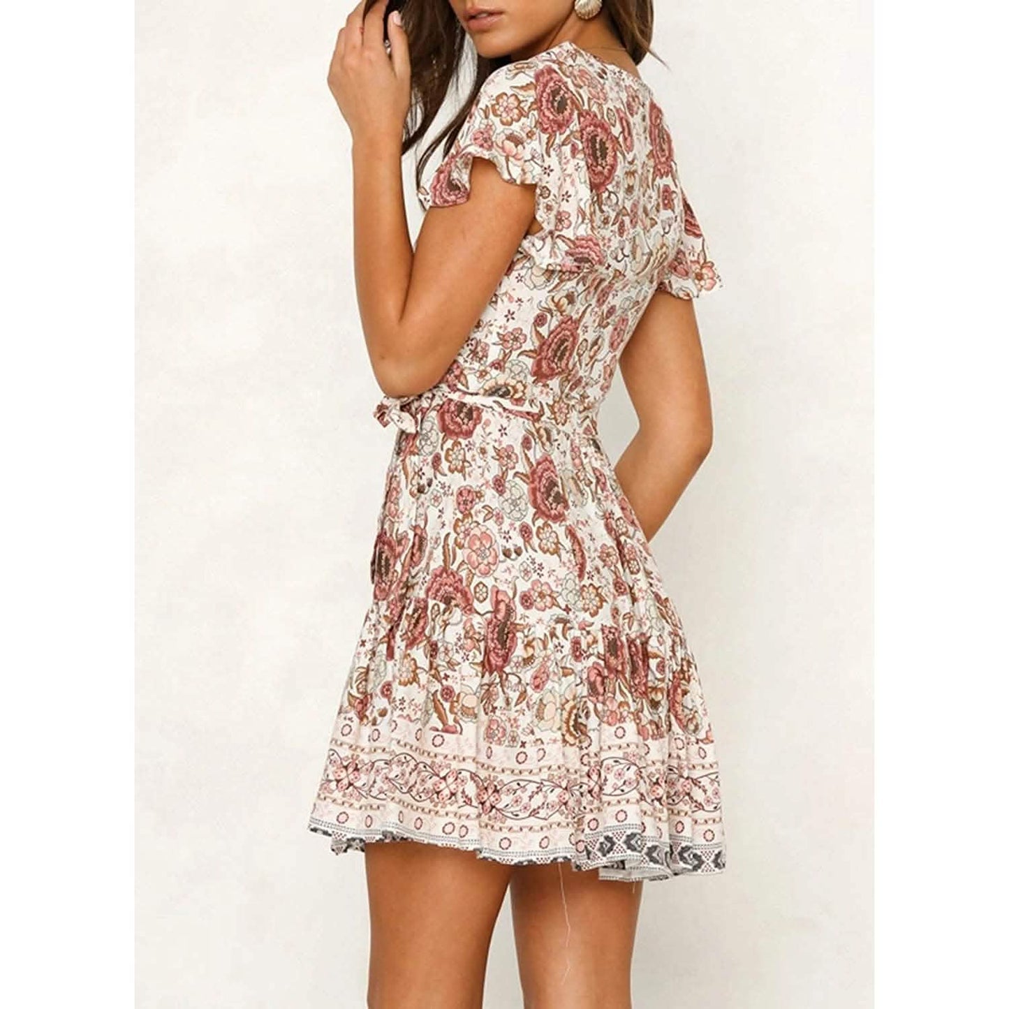 Women's Summer Wrap V Neck Bohemian Floral Print Mini Dress DailySale