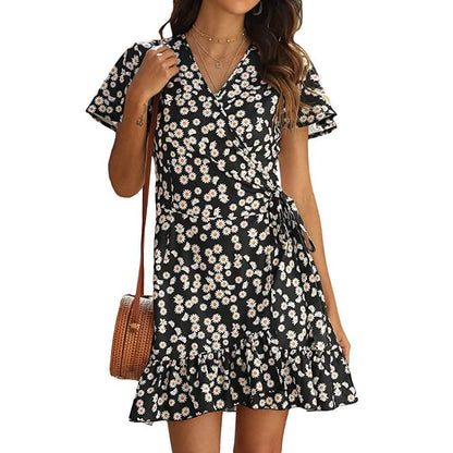 Women's Summer Wrap V Neck Polka Dot Dress DailySale