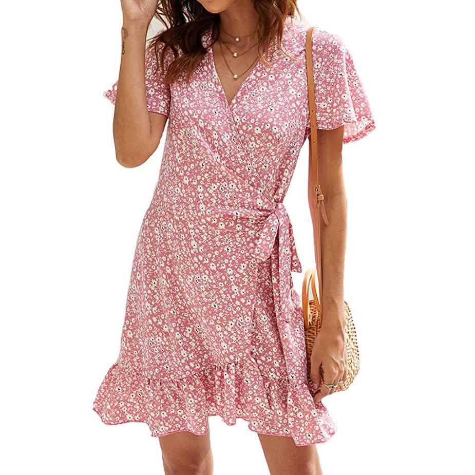 Women's Summer Wrap V Neck Polka Dot Dress DailySale