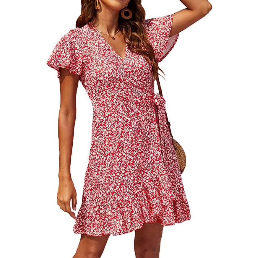 Women's Summer Wrap V Neck Polka Dot Dress DailySale