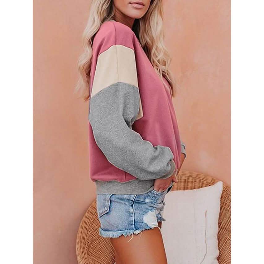 Women's Sweatshirt Pullover Color Block Patchwork DailySale