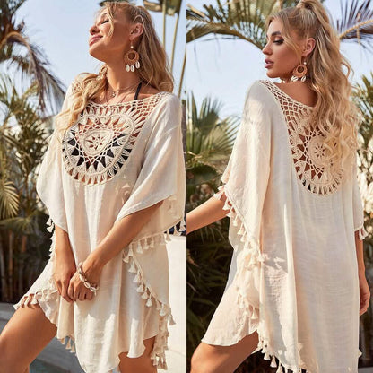 Women's Swimwear Cover Up Beach Dress Tassel Printing Hole DailySale