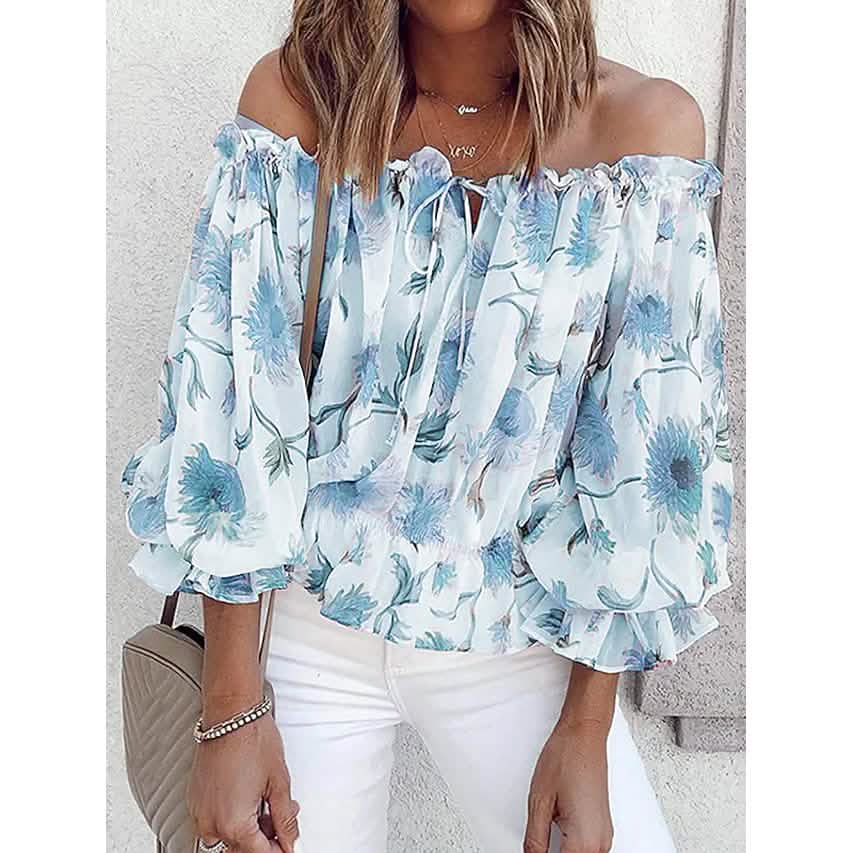 Women's T-Shirt Floral Print Off Shoulder Top Puff Sleeves DailySale