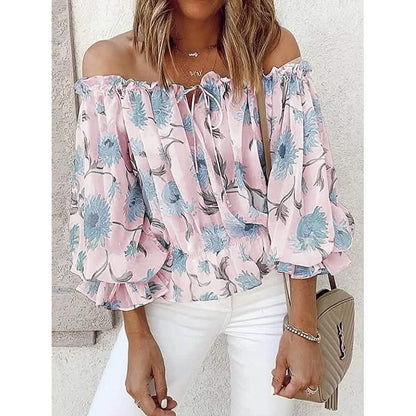 Women's T-Shirt Floral Print Off Shoulder Top Puff Sleeves DailySale