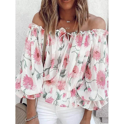 Women's T-Shirt Floral Print Off Shoulder Top Puff Sleeves DailySale