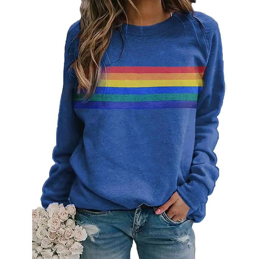 Women's T shirt Rainbow Graphic Long Sleeve Round Neck Tops DailySale