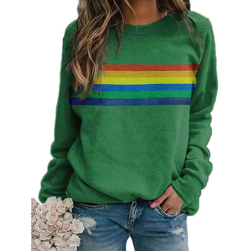 Women's T shirt Rainbow Graphic Long Sleeve Round Neck Tops DailySale