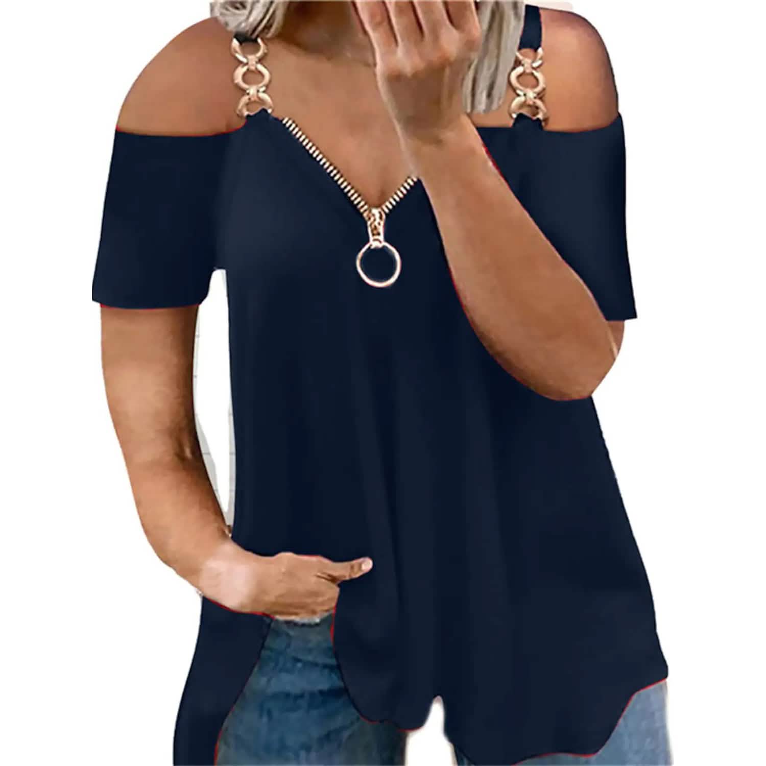 Women's Tailored Zip Crew Neck Plus Size Top DailySale