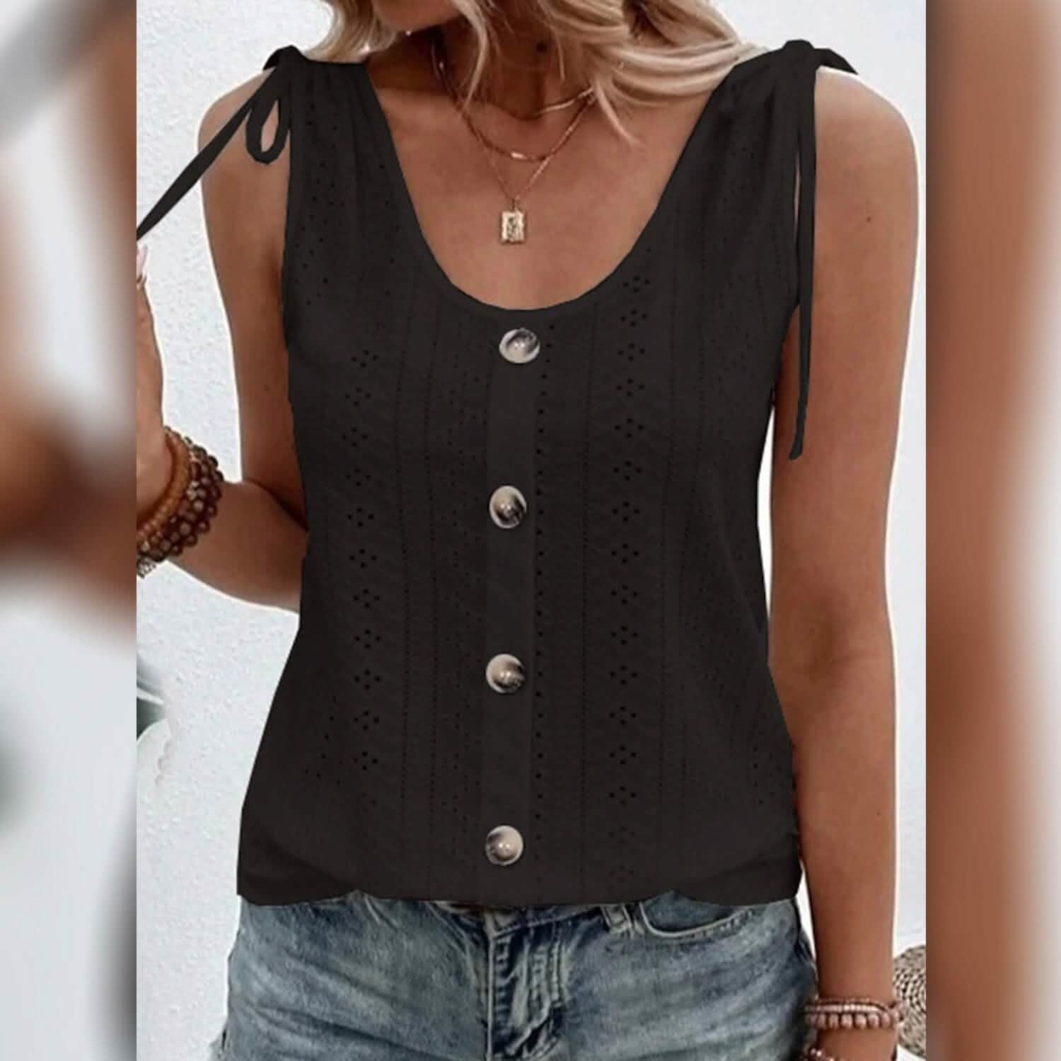 Women's Tank Top Plain Button U Neck DailySale