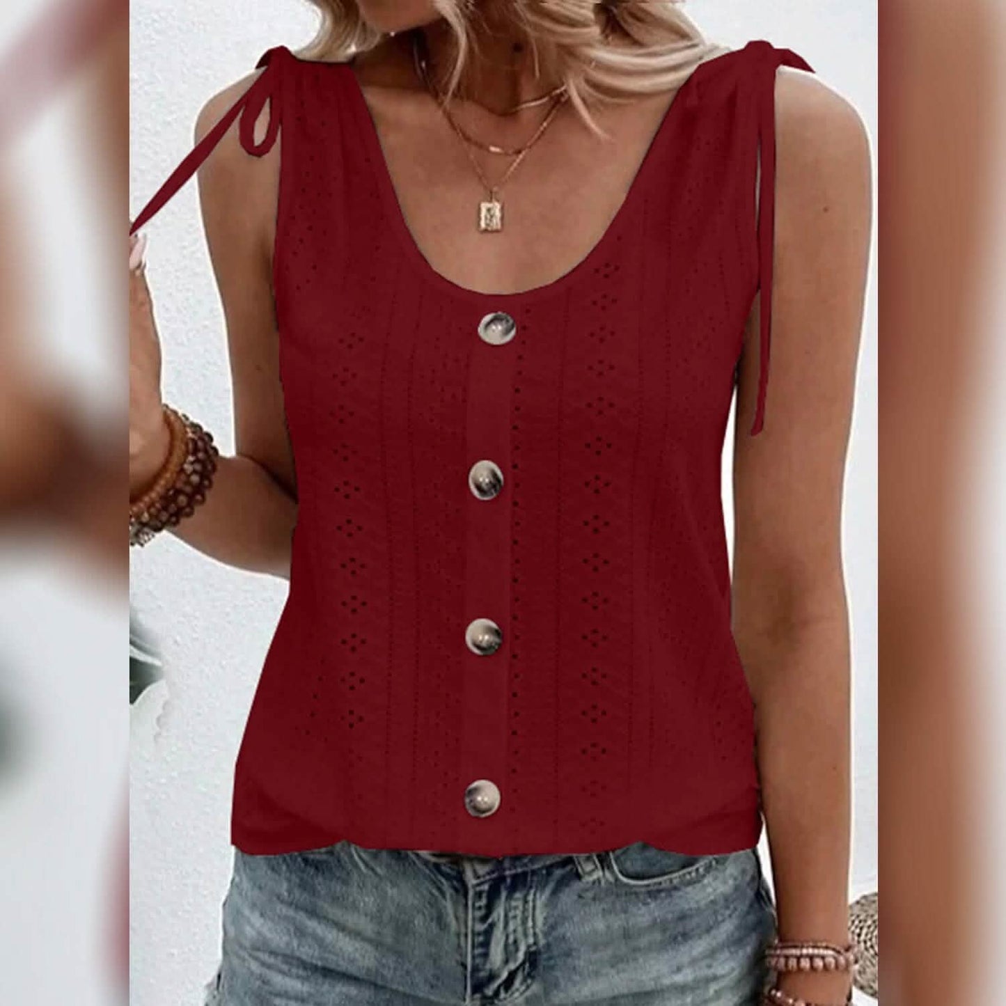 Women's Tank Top Plain Button U Neck DailySale