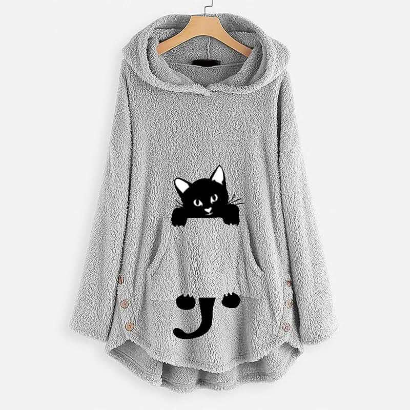 Women's Teddy Coat Cat Animal Front Pocket Hoodies DailySale