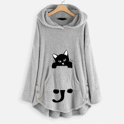 Women's Teddy Coat Cat Animal Front Pocket Hoodies DailySale