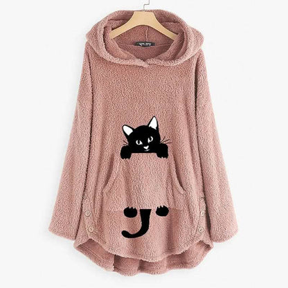 Women's Teddy Coat Cat Animal Front Pocket Hoodies DailySale