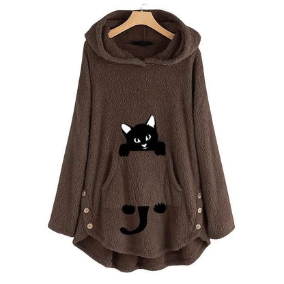 Women's Teddy Coat Cat Animal Front Pocket Hoodies DailySale