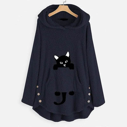 Women's Teddy Coat Cat Animal Front Pocket Hoodies DailySale