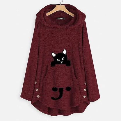 Women's Teddy Coat Cat Animal Front Pocket Hoodies DailySale
