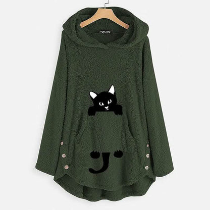 Women's Teddy Coat Cat Animal Front Pocket Hoodies DailySale