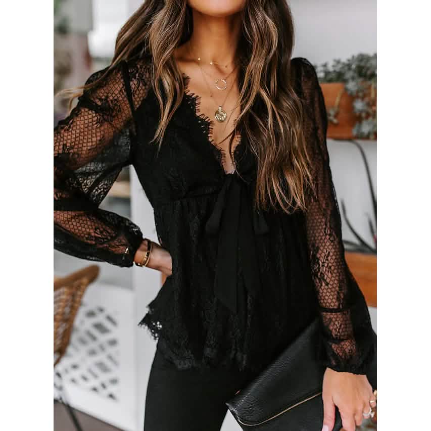 Women's Tunic Blouse Eyelet Top V Neck Tops DailySale