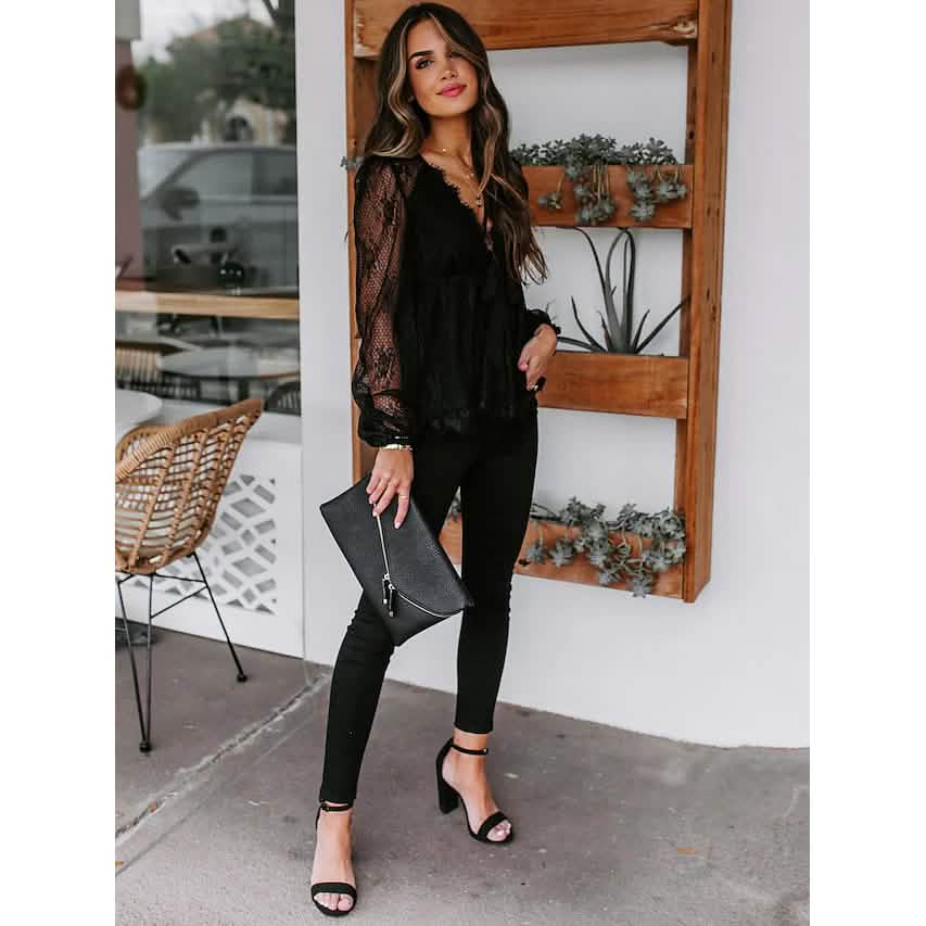 Women's Tunic Blouse Eyelet Top V Neck Tops DailySale