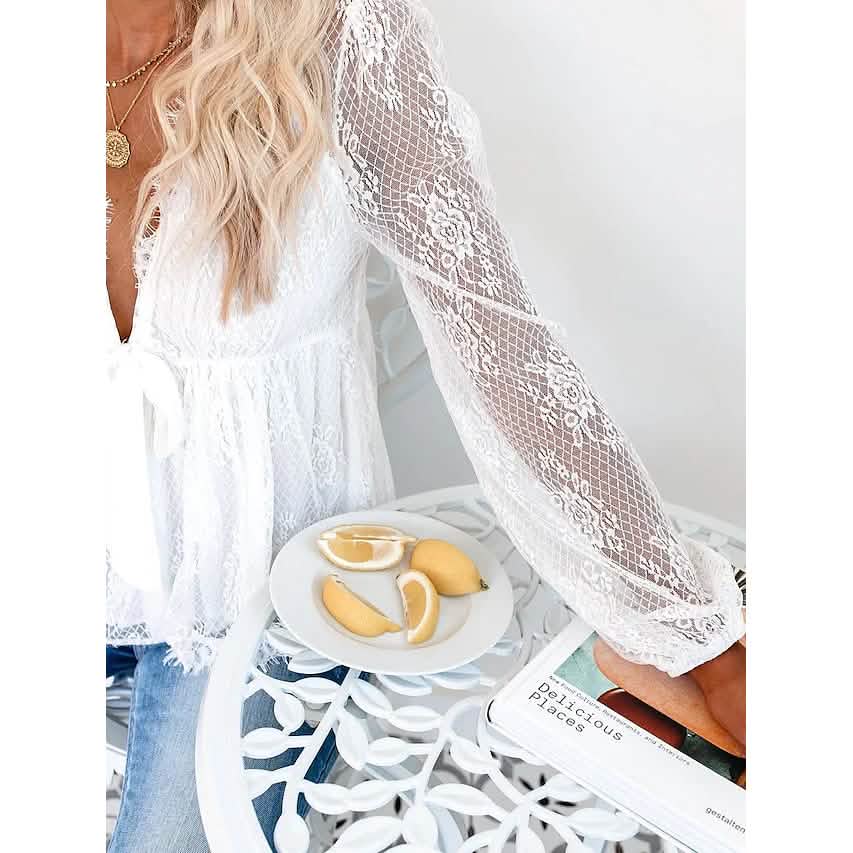 Women's Tunic Blouse Eyelet Top V Neck Tops DailySale