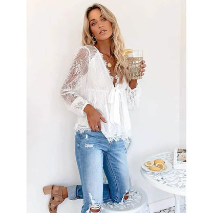 Women's Tunic Blouse Eyelet Top V Neck Tops DailySale