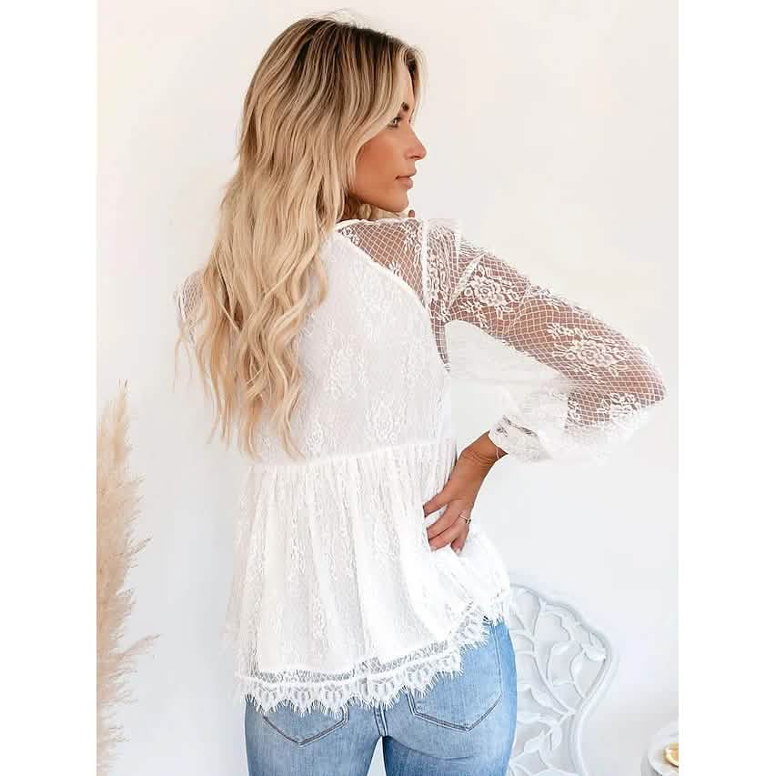 Women's Tunic Blouse Eyelet Top V Neck Tops DailySale