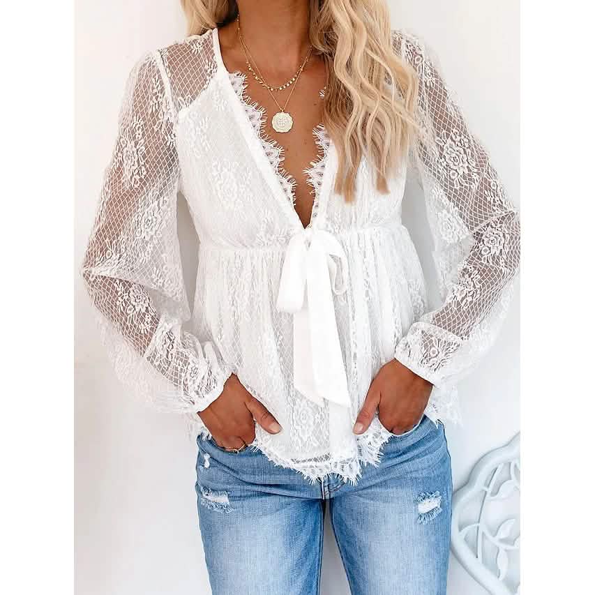 Women's Tunic Blouse Eyelet Top V Neck Tops DailySale