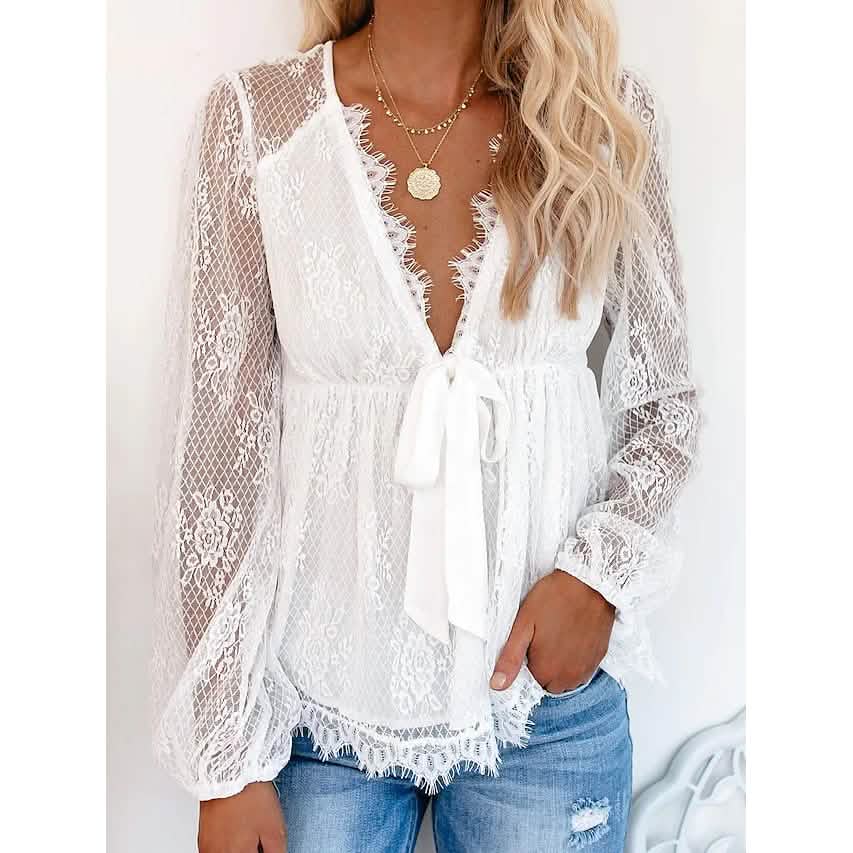 Women's Tunic Blouse Eyelet Top V Neck Tops DailySale