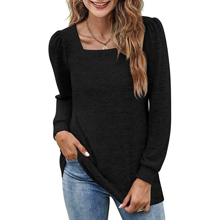 Women's Tunic Top Square Neck Puff Sleeve DailySale