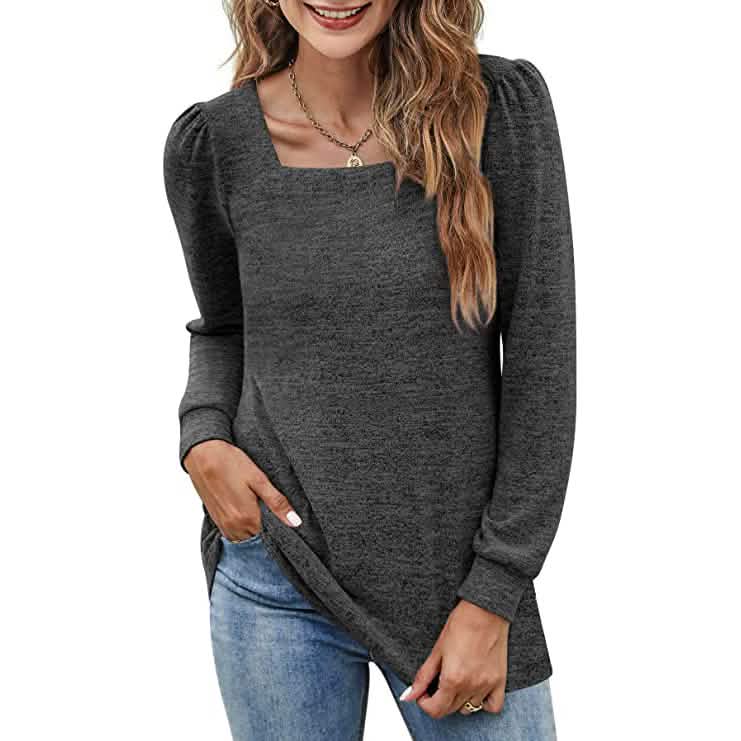 Women's Tunic Top Square Neck Puff Sleeve DailySale
