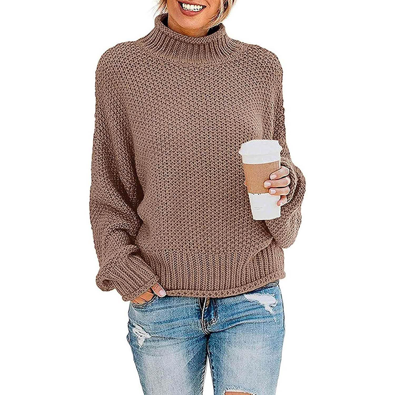 Women's Turtleneck Batwing Sleeve Loose Oversized Chunky Knitted Pullover Sweater Jumper Tops DailySale