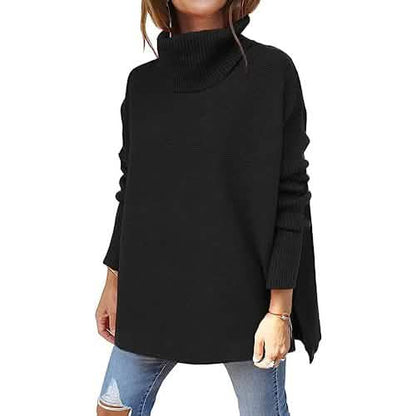 Women's Turtleneck Oversized Sweaters Long Batwing Sleeve Spilt Hem Tunic DailySale