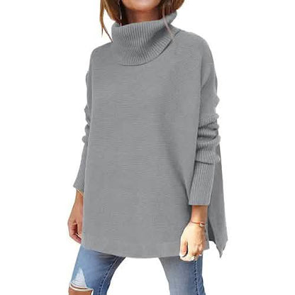 Women's Turtleneck Oversized Sweaters Long Batwing Sleeve Spilt Hem Tunic DailySale