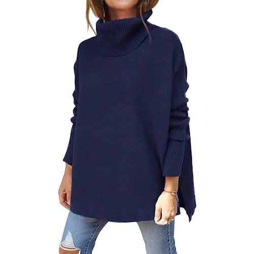 Women's Turtleneck Oversized Sweaters Long Batwing Sleeve Spilt Hem Tunic DailySale
